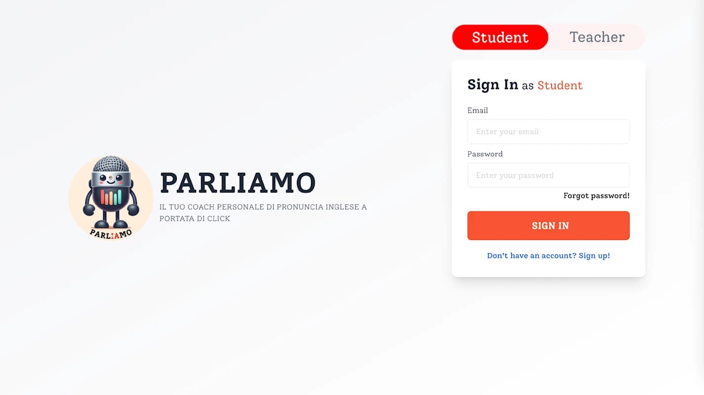Parliamo AI Language Coach interface